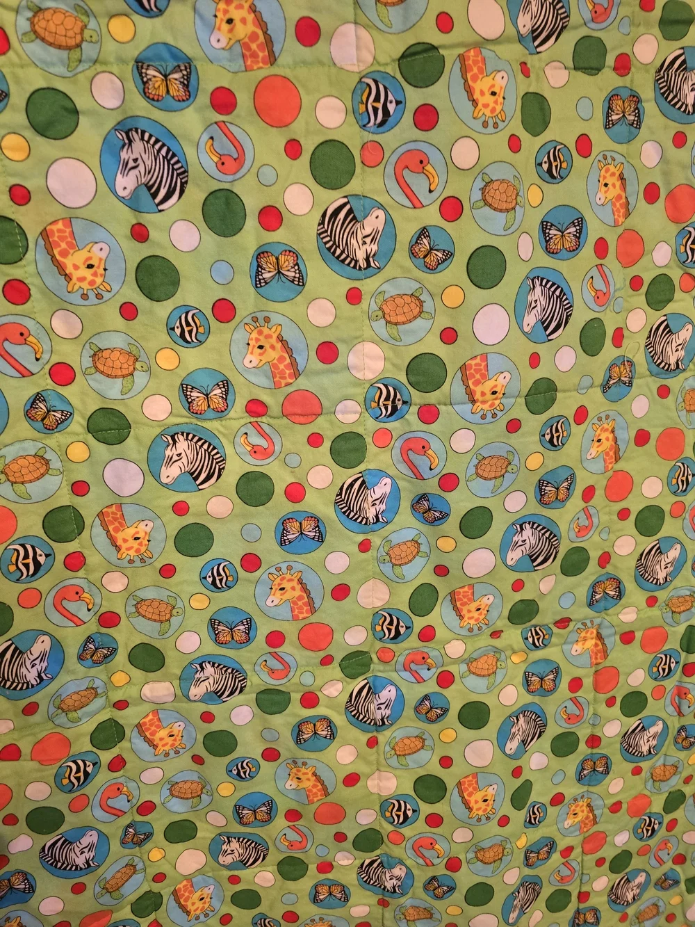 Handmade Patchwork Baby Quilt in Red, Blue & Cream